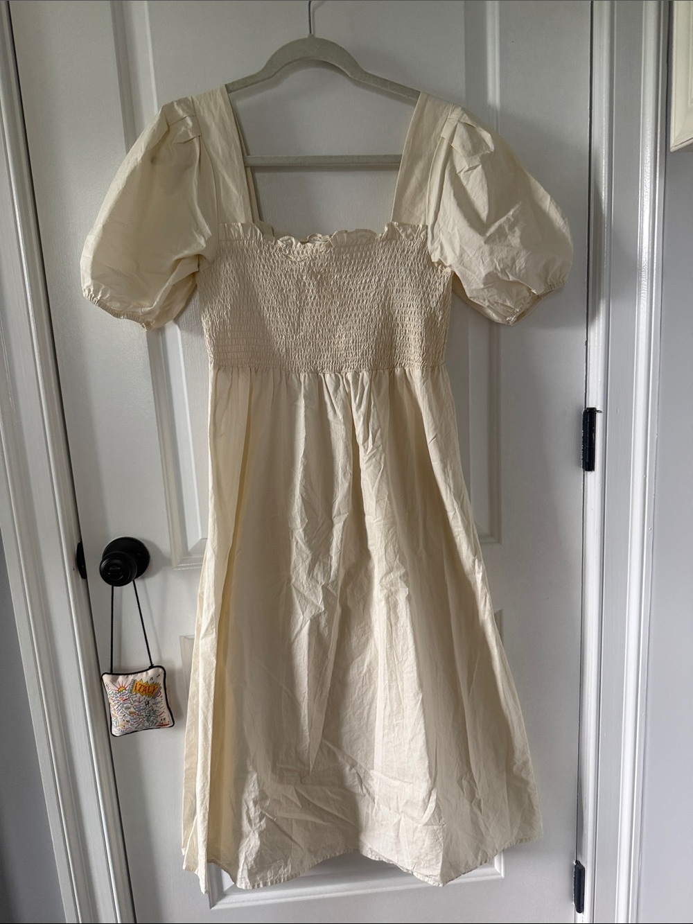 Cream Puff-Sleeve Smocked Dress